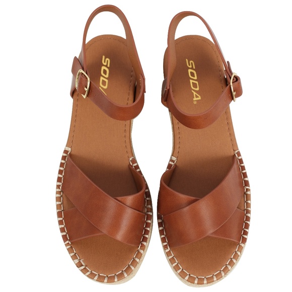 Size 5.5 Tan Criss Cross Ankle Strap Espadrille - Picture 2 of 5